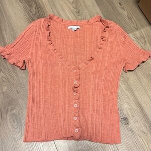 American Eagle Ruffle Coral Button-Up Women's Top Size Small